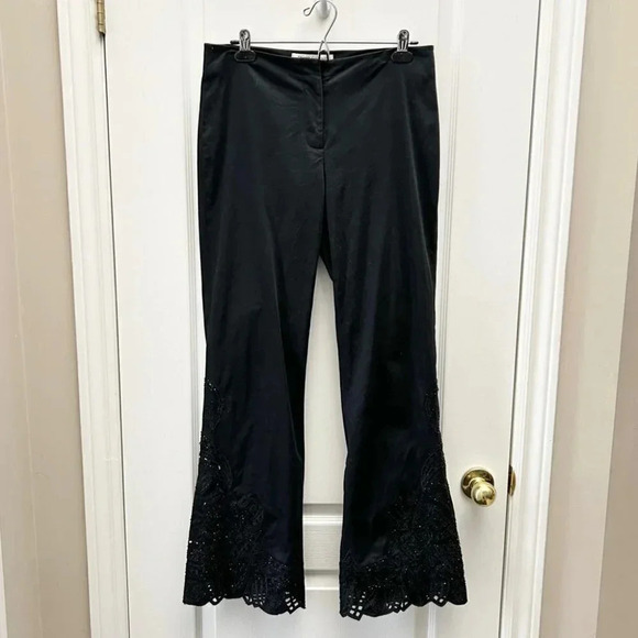 Melanie Lyne Wide Straight Leg Trouser Pants Beaded Laser Cut Black Size 6 - Picture 3 of 16